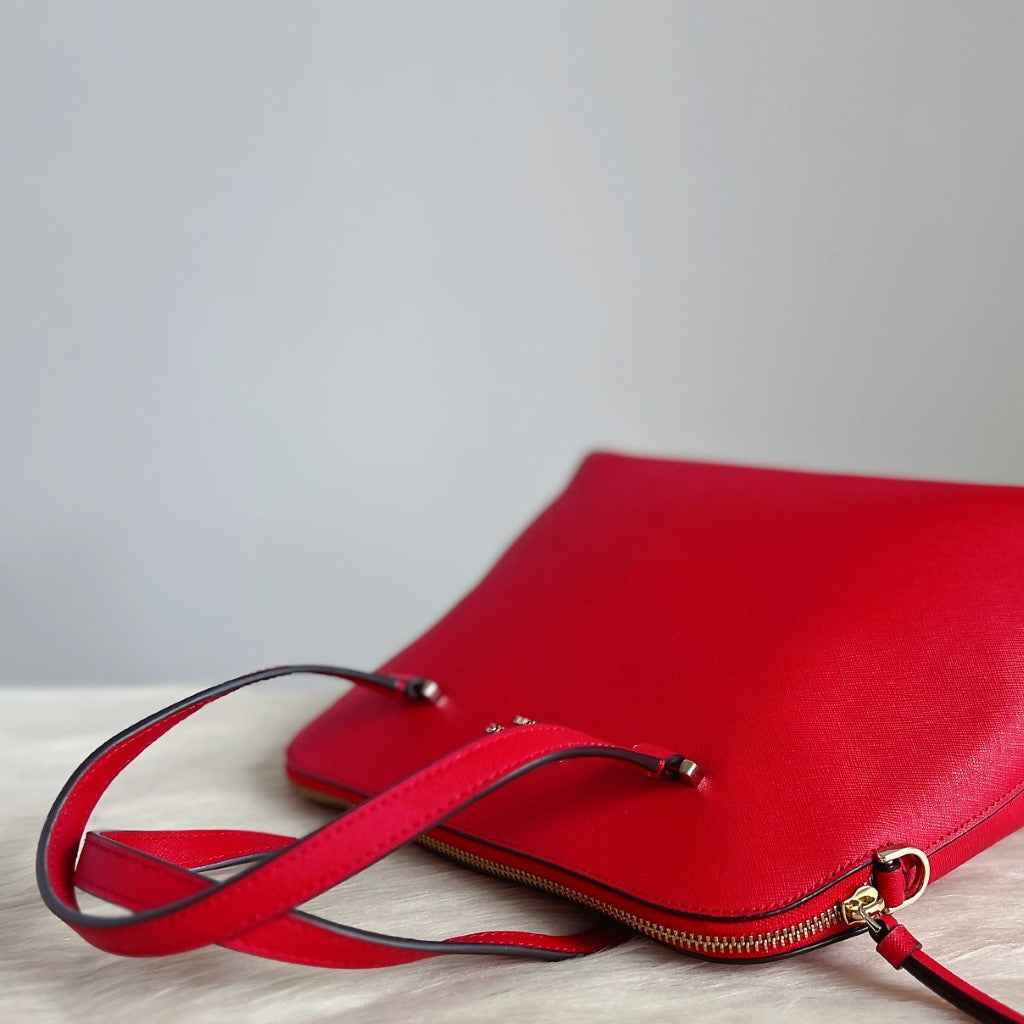 Kate Spade Red Leather Front Logo 2 Way Shoulder Bag Like New