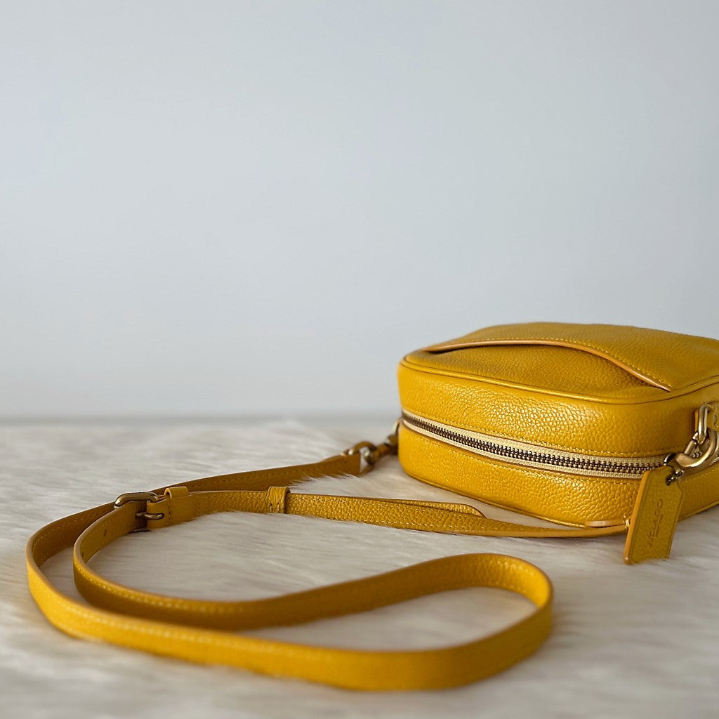 Coach Yellow Leather Front Logo Small Crossbody Shoulder Bag Like New