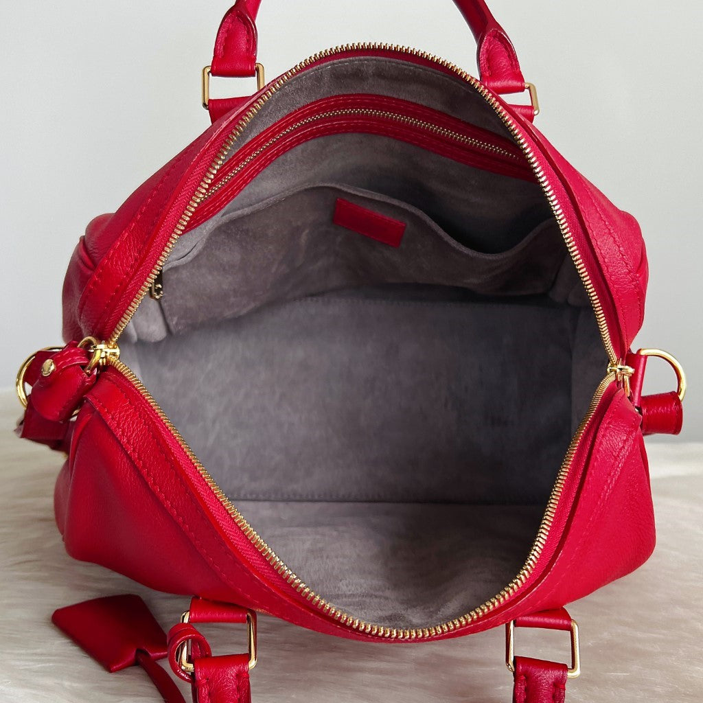 Louis Vuitton Limited Edition Red Leather Jasper Boston 2 Way Shoulder Bag Like New