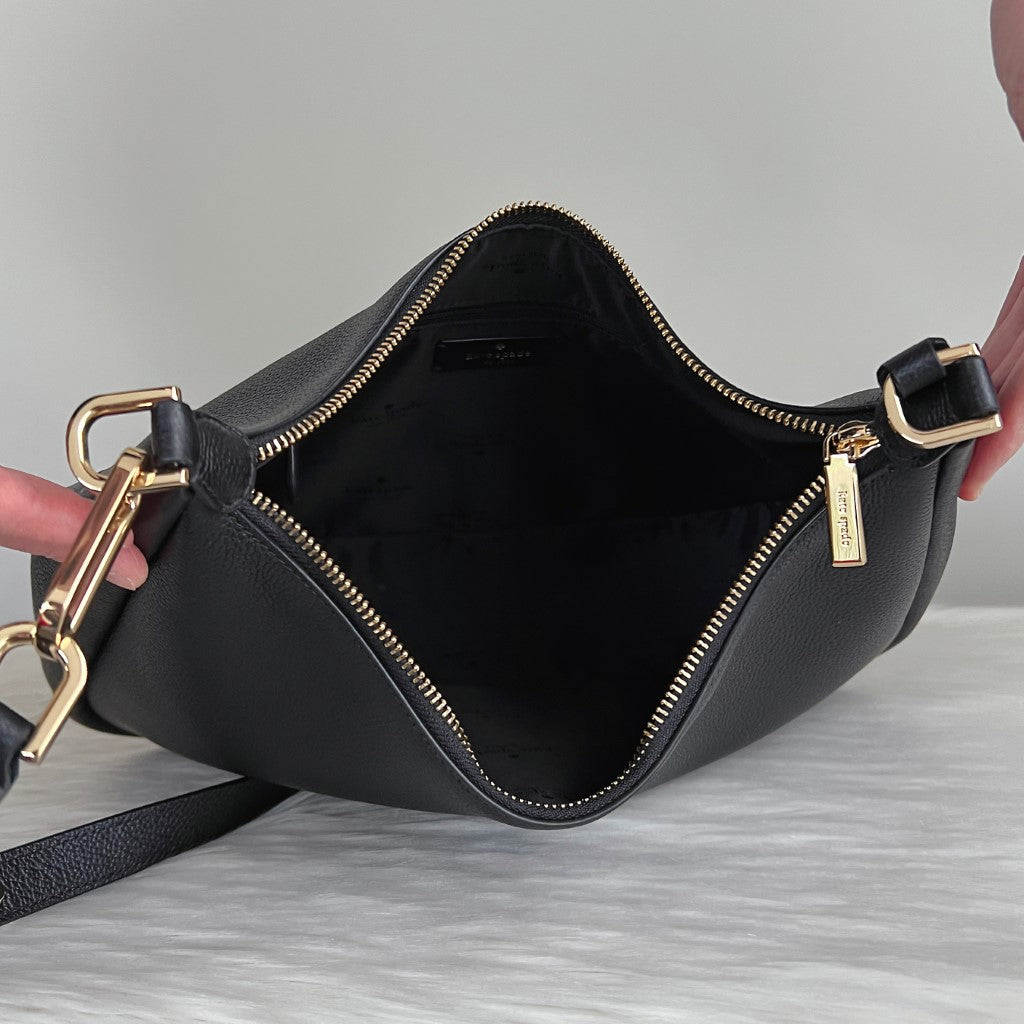 Kate Spade Black Leather Slouchy Half Moon 2 Way Shoulder Bag Like New