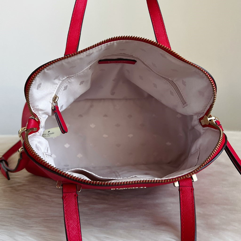 Kate Spade Red Leather Front Logo 2 Way Shoulder Bag Like New