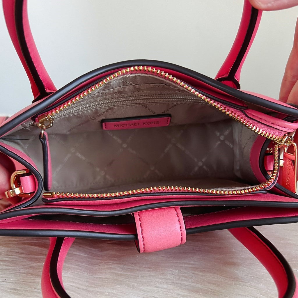 Michael Kors Pink Leather MK Buckle Triple Compartment 2 Way Shoulder Bag Like New