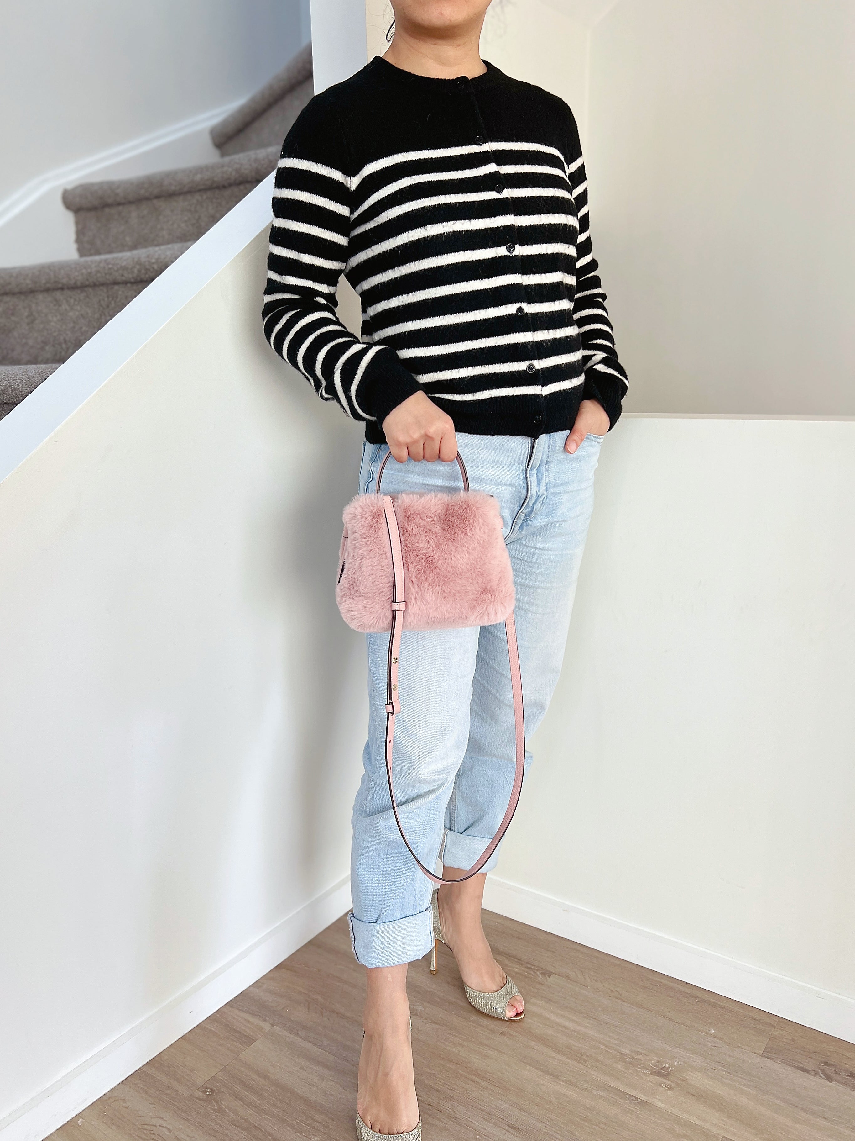 Kate Spade Pink Fur Triple Compartment Small 2 Way Shoulder Bag Like New