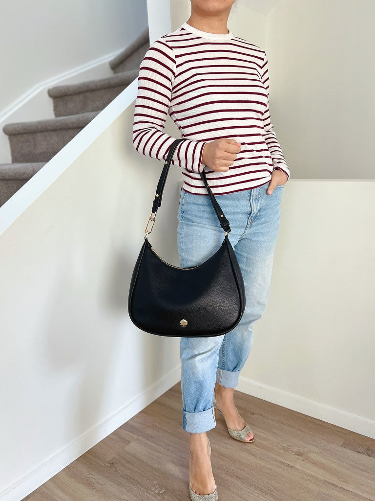 Kate Spade Black Leather Slouchy Half Moon 2 Way Shoulder Bag Like New