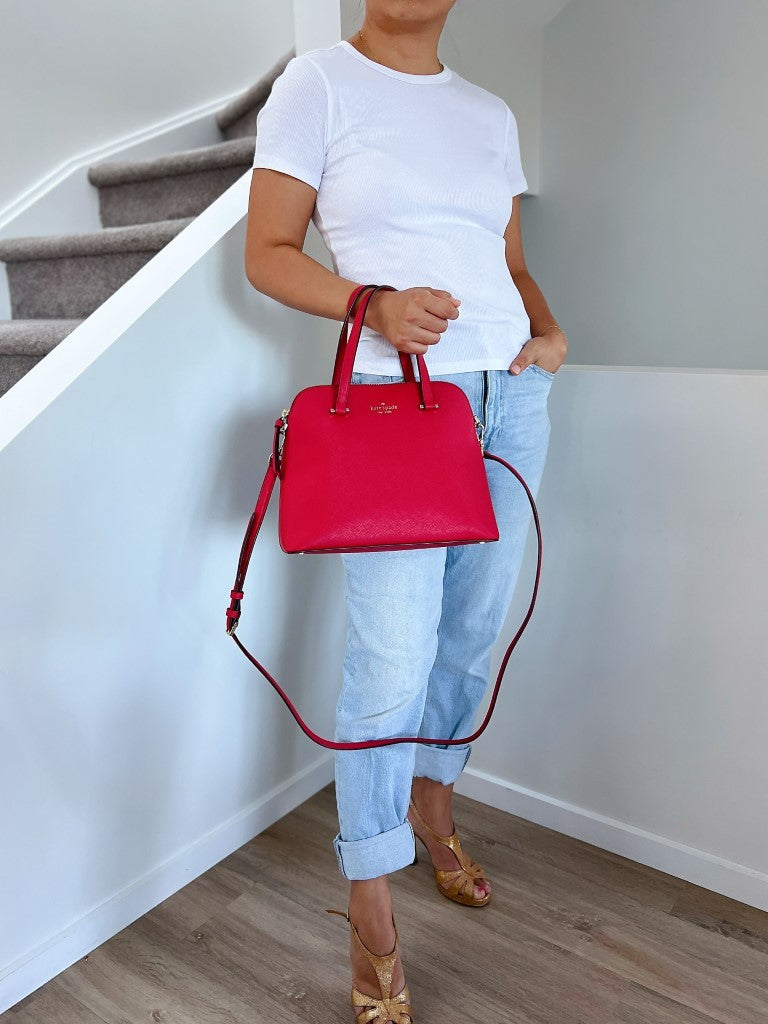 Kate Spade Red Leather Front Logo 2 Way Shoulder Bag Like New