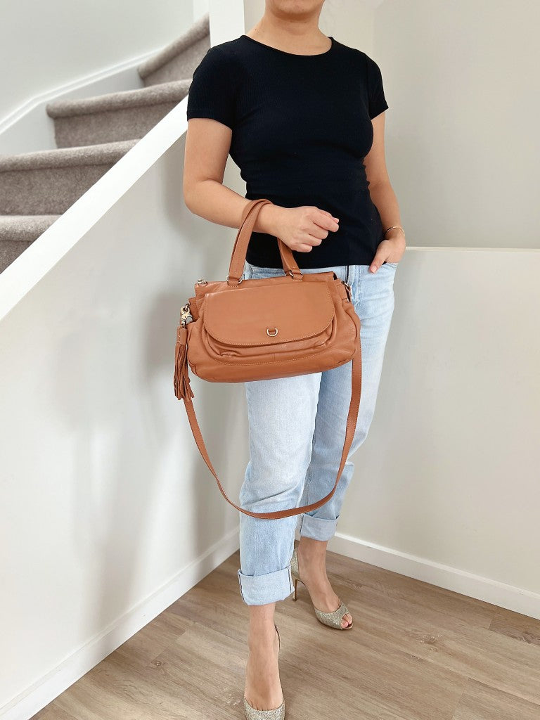 See by Chloe Caramel Leather Tassel Charm 2 Way Shoulder Bag Excellent
