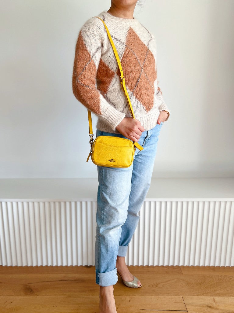 Coach Yellow Leather Front Logo Small Crossbody Shoulder Bag Like New