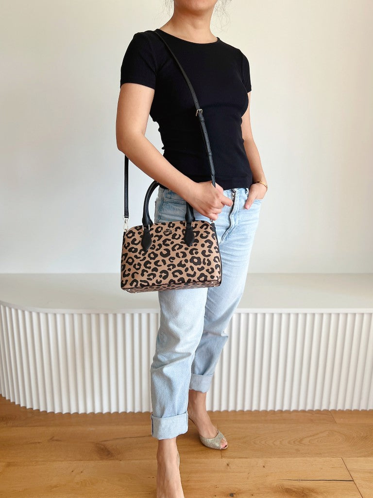 Kate Spade Black Leather Leopard Print 2 Way Shoulder Bag Like New