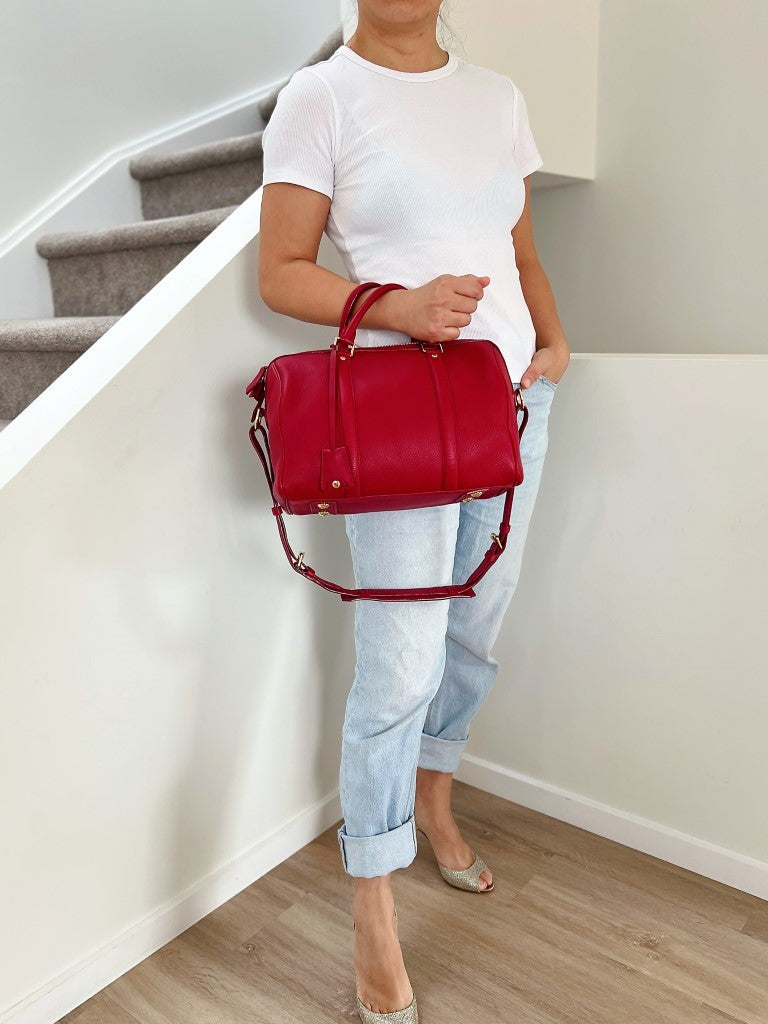 Louis Vuitton Limited Edition Red Leather Jasper Boston 2 Way Shoulder Bag Like New