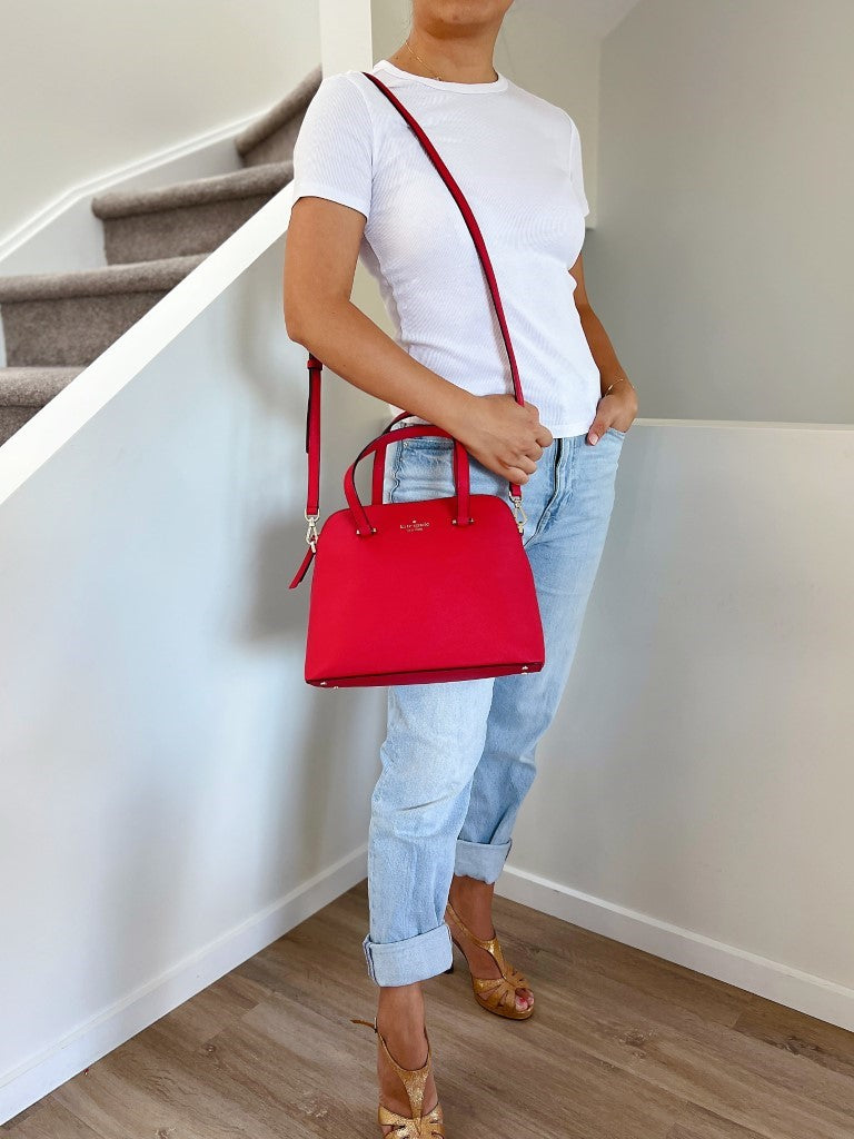 Kate Spade Red Leather Front Logo 2 Way Shoulder Bag Like New