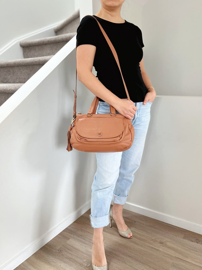 See by Chloe Caramel Leather Tassel Charm 2 Way Shoulder Bag Excellent