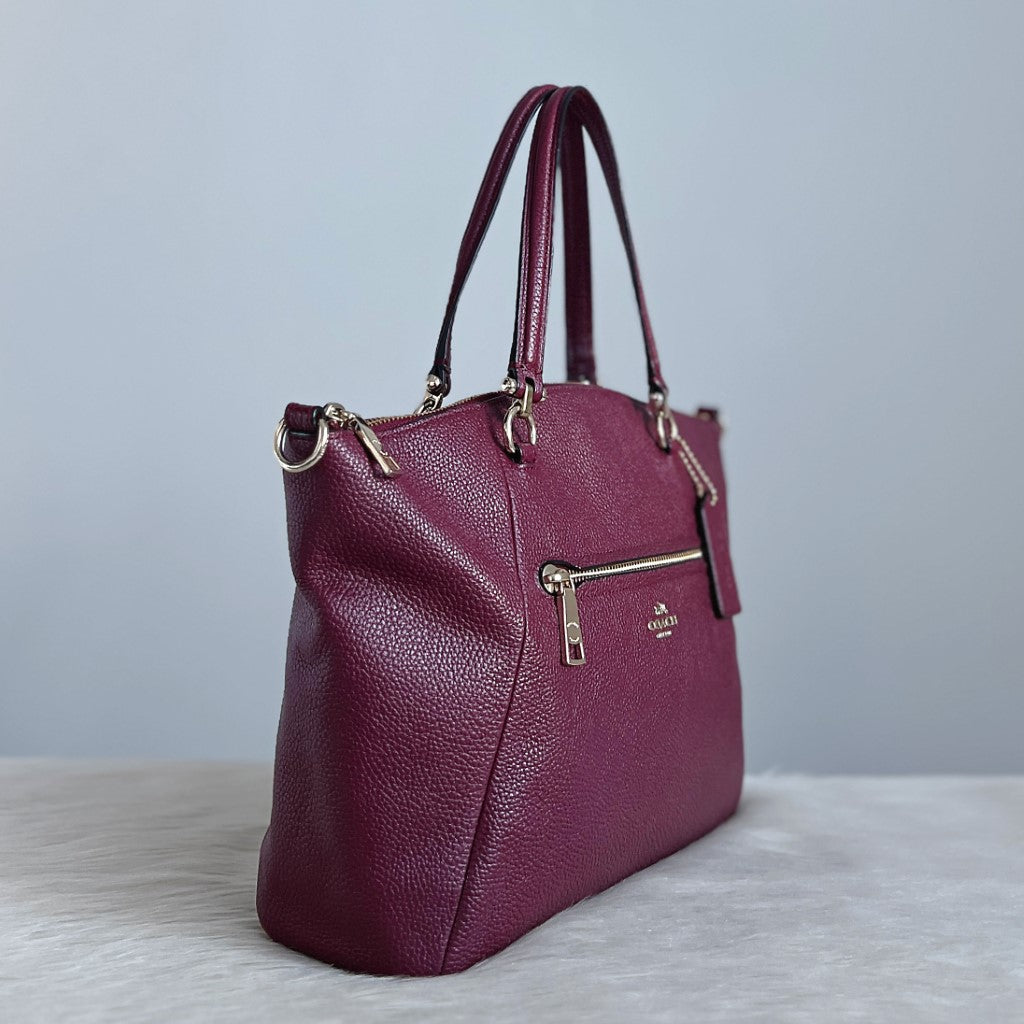 Coach Bordeaux Leather Front Detail 2 Way Shoulder Bag Like New