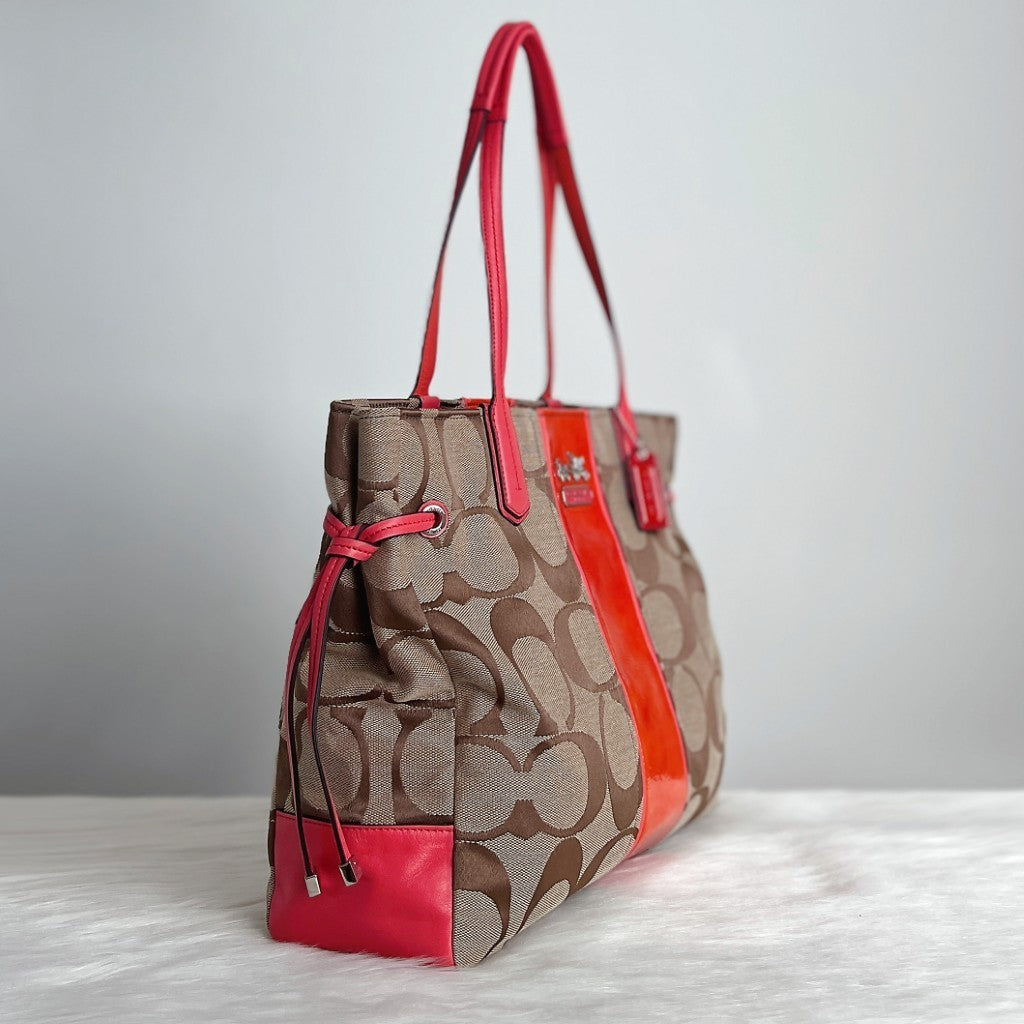 Coach Leather Monogram Drawstring Carryall Shoulder Bag Excellent