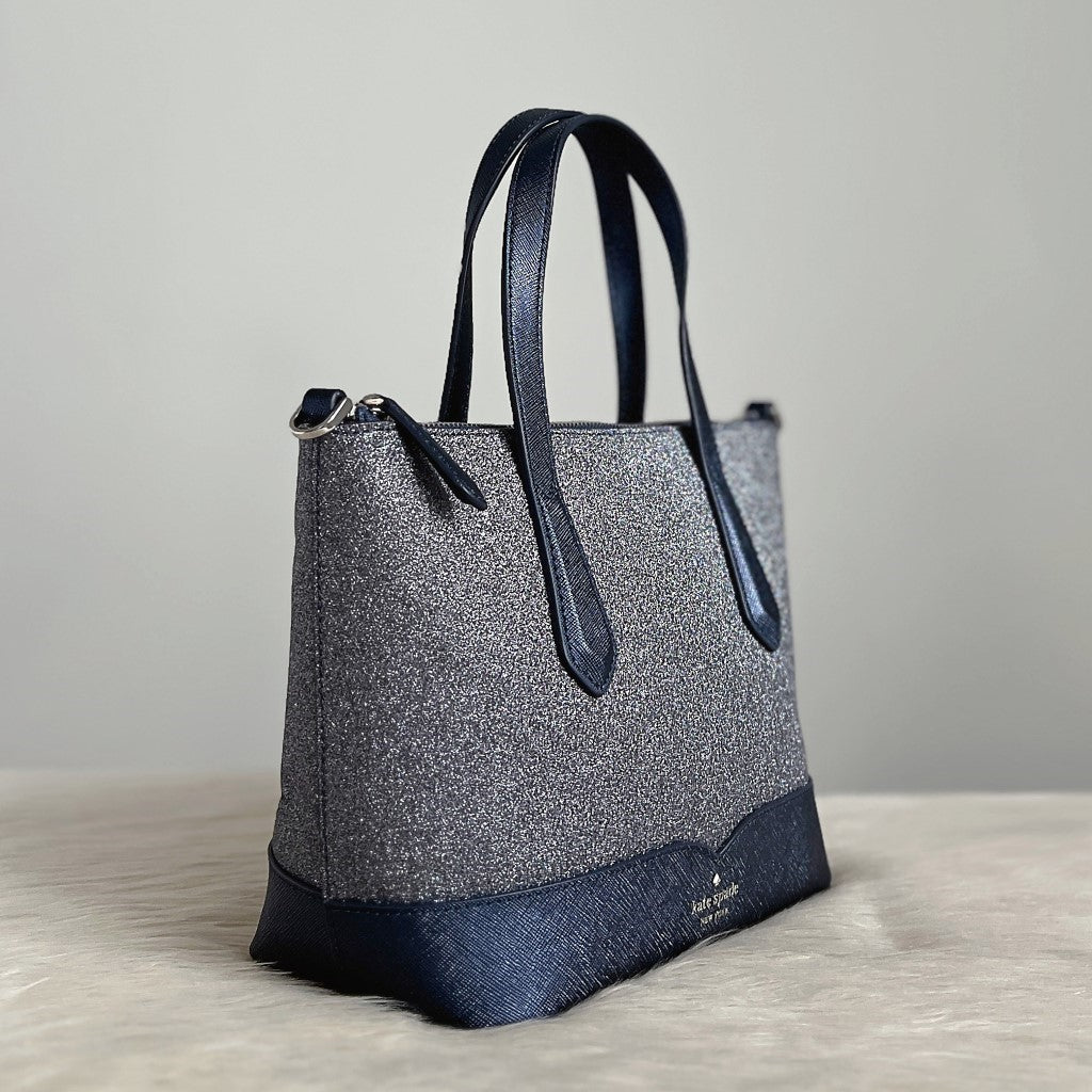 Kate Spade Navy Leather Sparkling Front Logo 2 Way Shoulder Bag Excellent