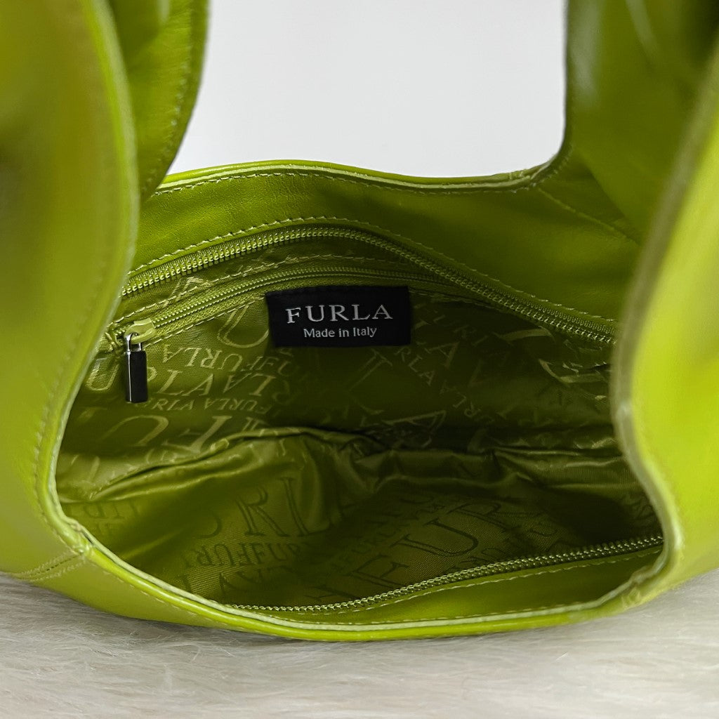 Furla Green Leather Bead Detail Half Moon Shoulder Bag