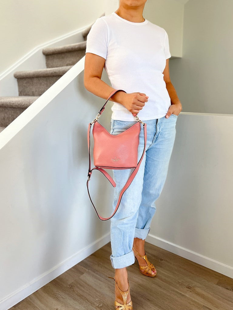 Kate Spade Rose Leather Front Logo Bucket 2 Way Shoulder Bag Excellent