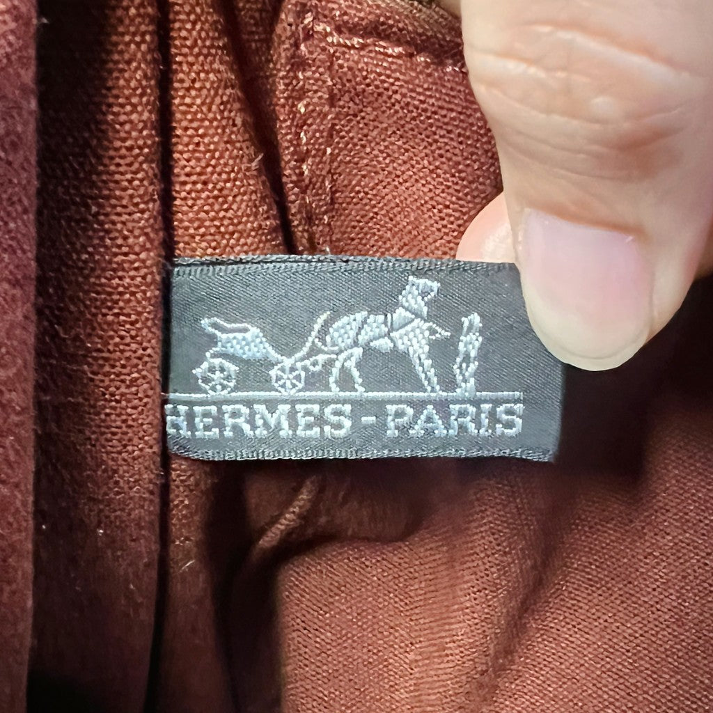Hermes Brown Signature Stripe Detail Canvas Tote Bag Excellent