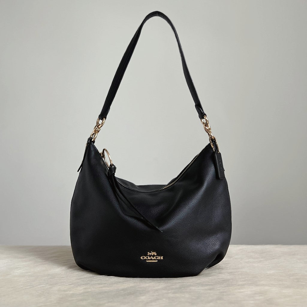 Coach Black Leather Slouchy Front Logo Shoulder Bag Like New