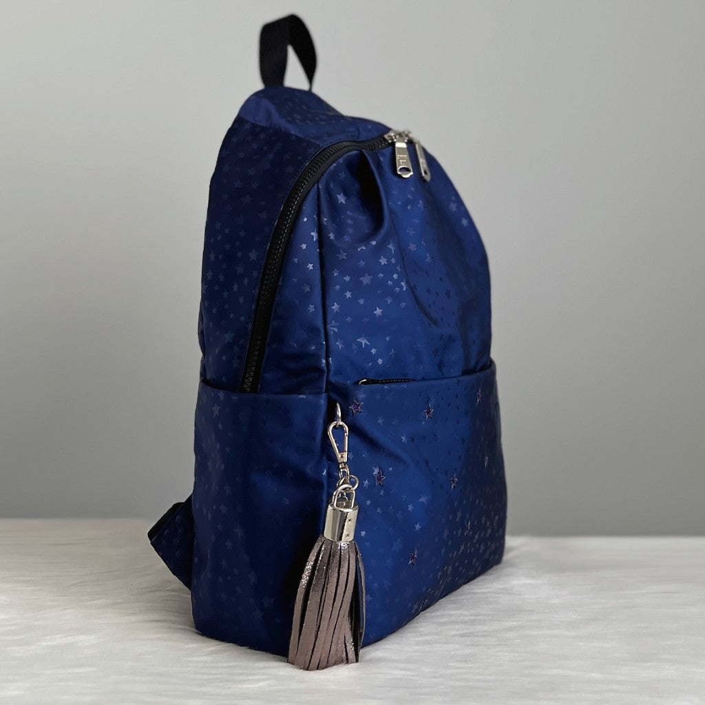 Anna Sui Navy Star Pattern Tassel Cham Backpack Like New