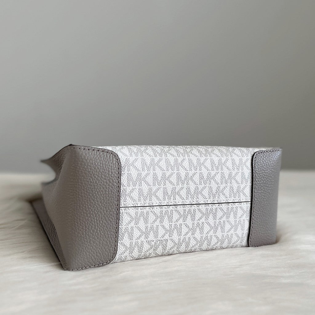 Michael Kors Grey Leather Monogram Triple Compartment 2 Way Shoulder Bag Like New