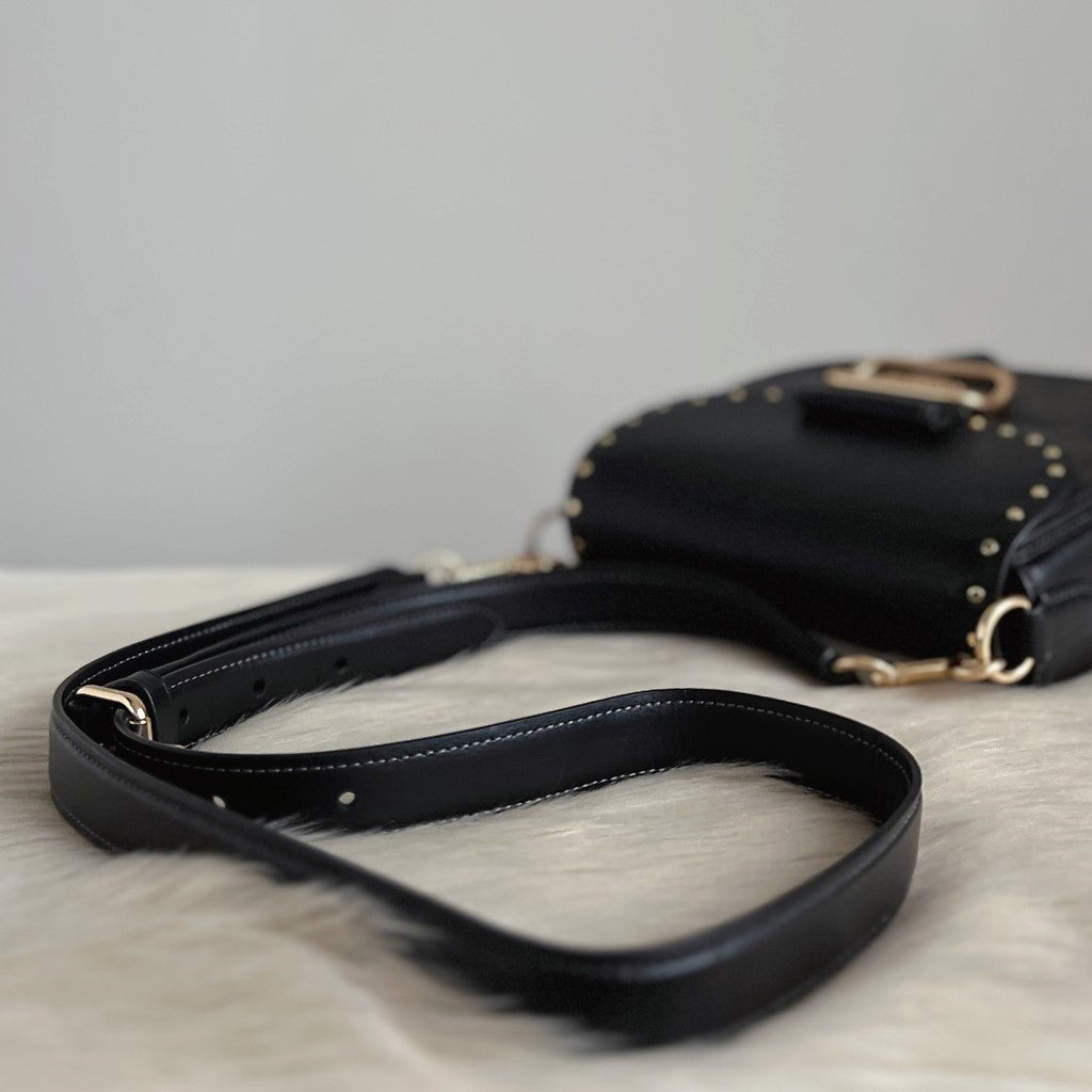Coach Black Leather Monogram Studded Detail Crossbody Shoulder Bag Like New