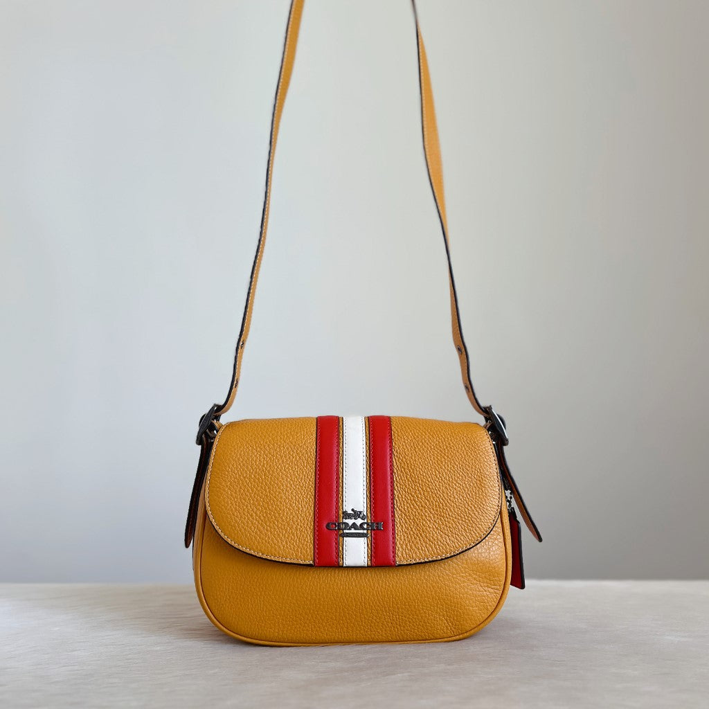 Coach Mustard Leather Colour Block Detail Crossbody Shoulder Bag Like New