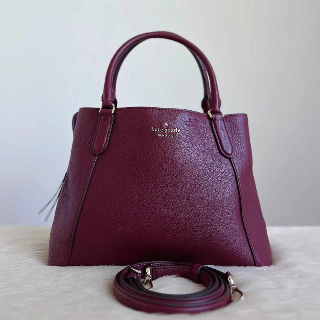 Kate Spade Burgundy Leather Triple Compartment 2 Way Shoulder Bag Excellent