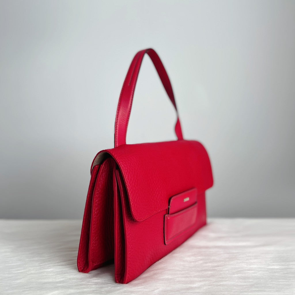 Furla Red Leather Front Logo Buckle Shoulder Bag Like New