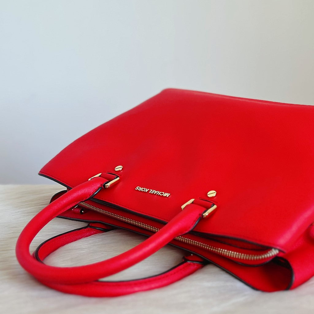 Michael Kors Red Leather Triple Compartment 2 Way Shoulder Bag Excellent