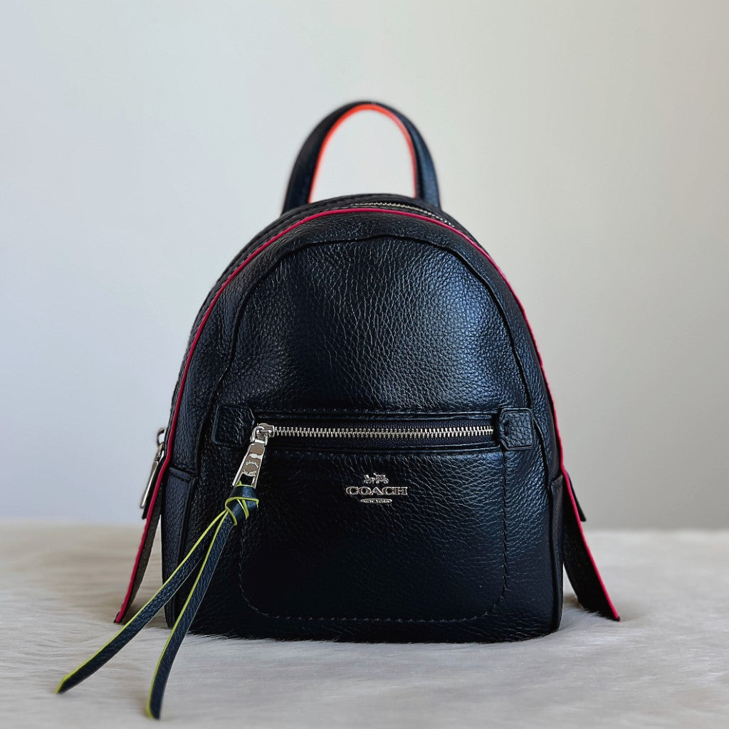 Coach Black Leather Front Logo 3 Way Mini Backpack Like New