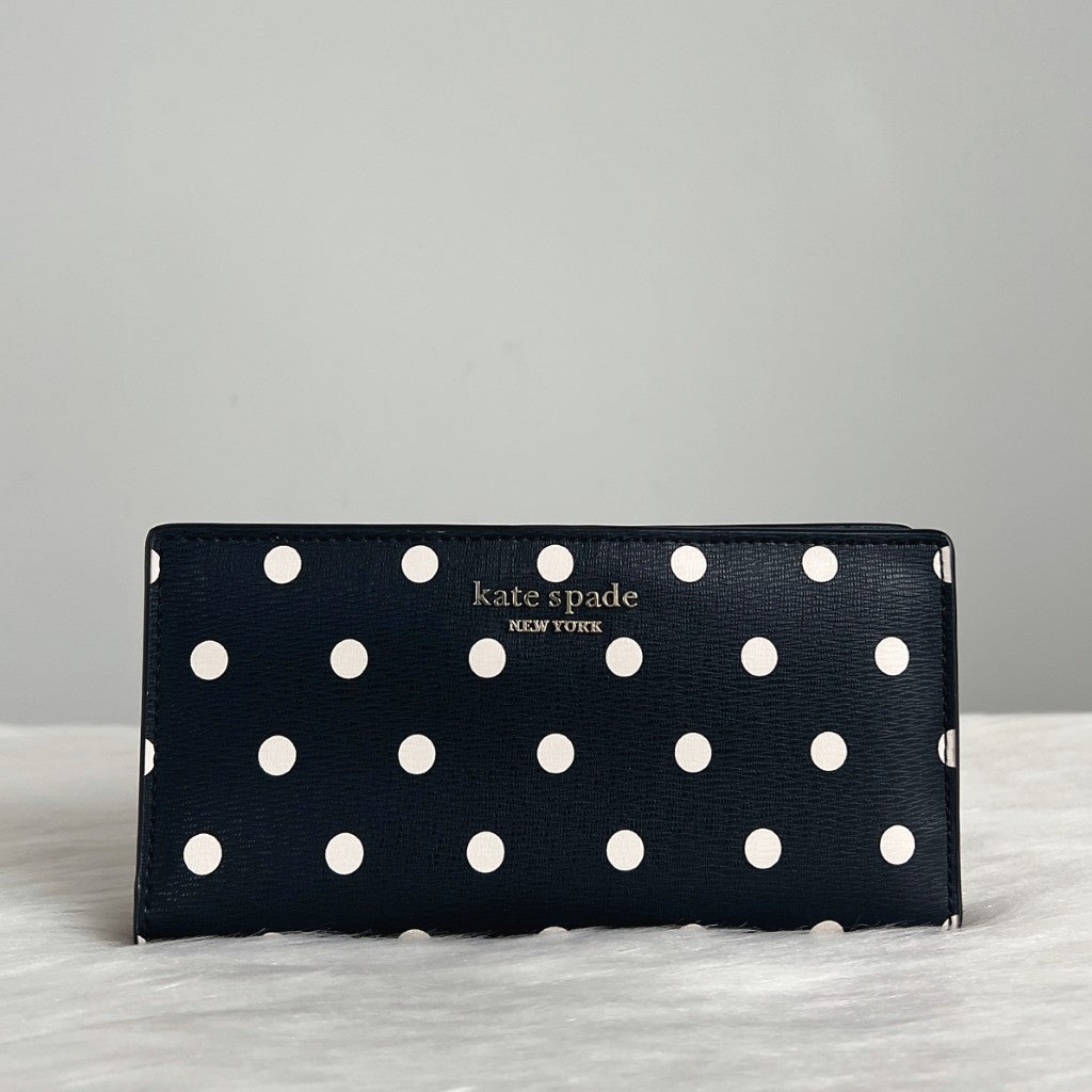 Kate Spade Black Leather Polka Dot Bi-Fold Long Wallet Like New