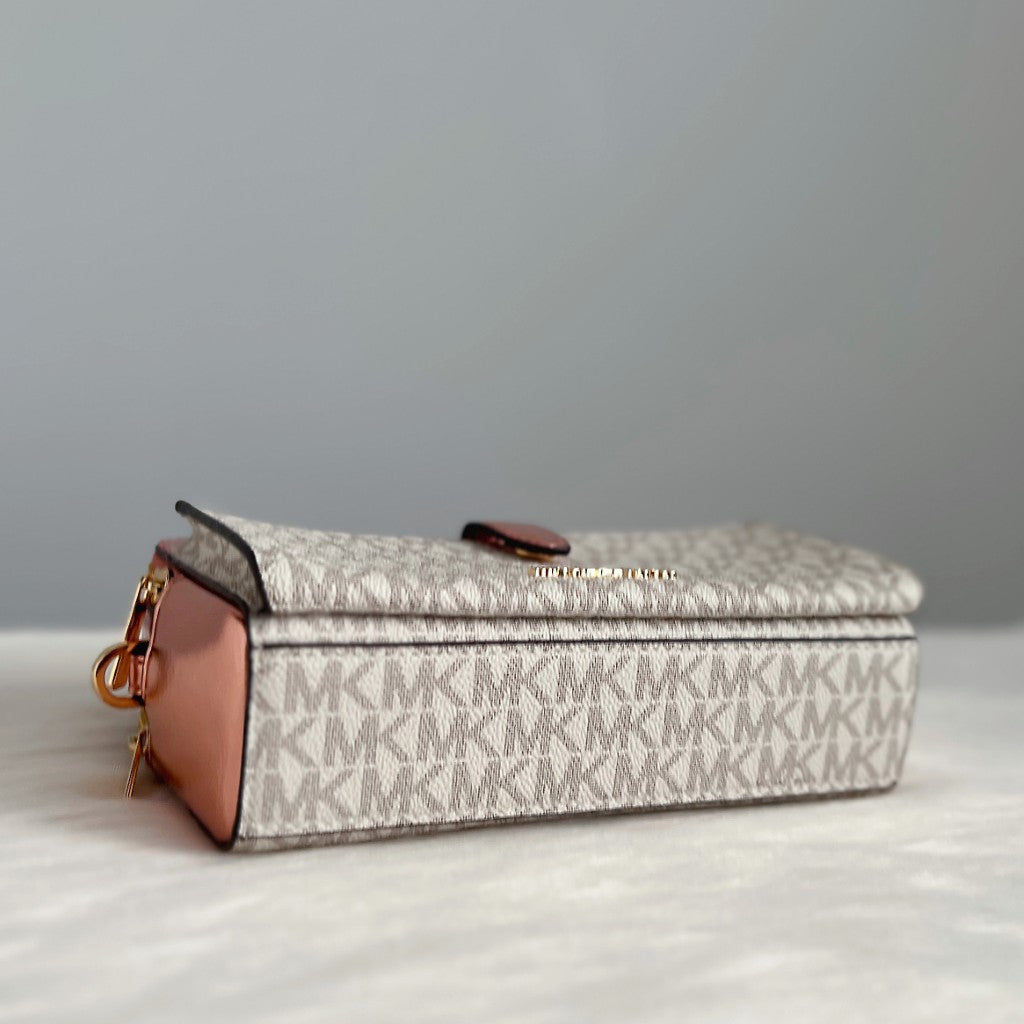 Michael Kors Metallic Pink Leather Monogram Double Compartment 2 Way Shoulder Bag Like New
