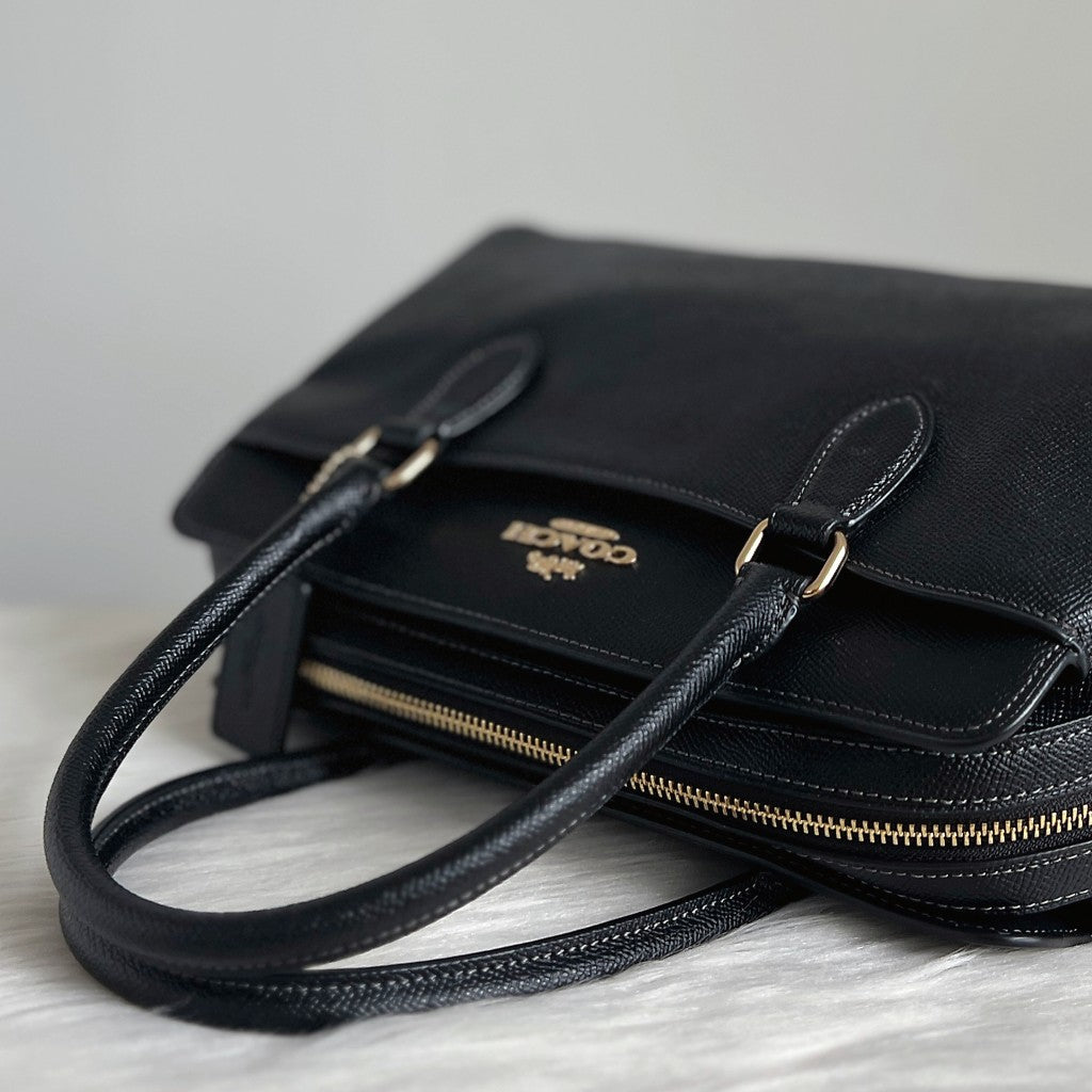 Coach Black Leather Triple Compartment Career 2 Way Shoulder Bag Like New