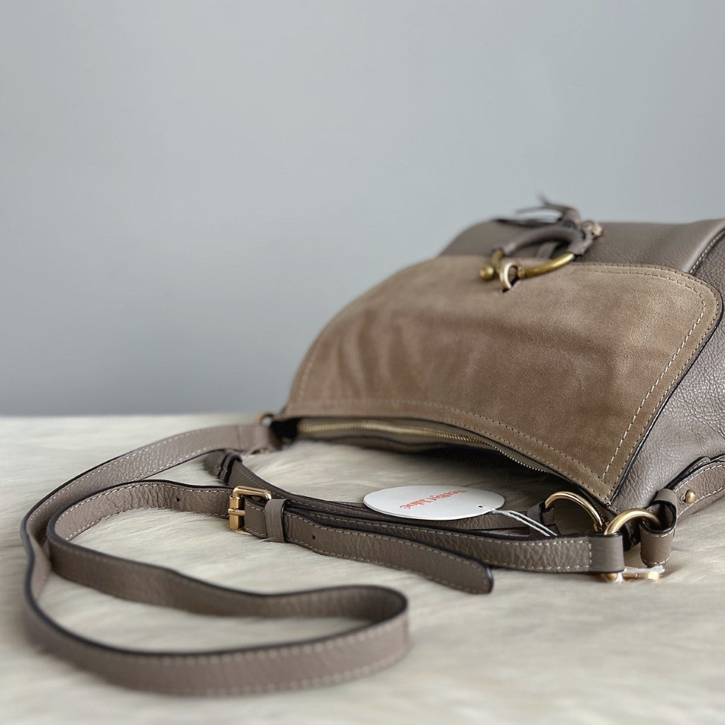 See by Chloe Taupe Leather Suede Ring Detail 2 Way Shoulder Bag Excellent