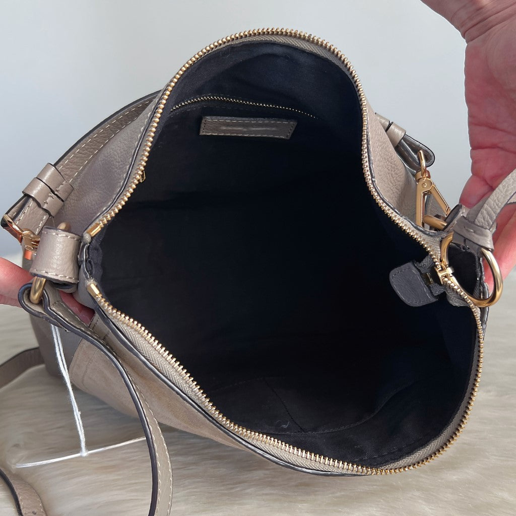 See by Chloe Taupe Leather Suede Ring Detail 2 Way Shoulder Bag Excellent