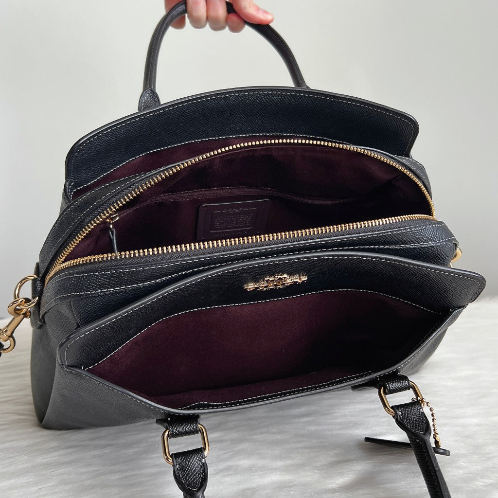 Coach Black Leather Triple Compartment Career 2 Way Shoulder Bag Like New