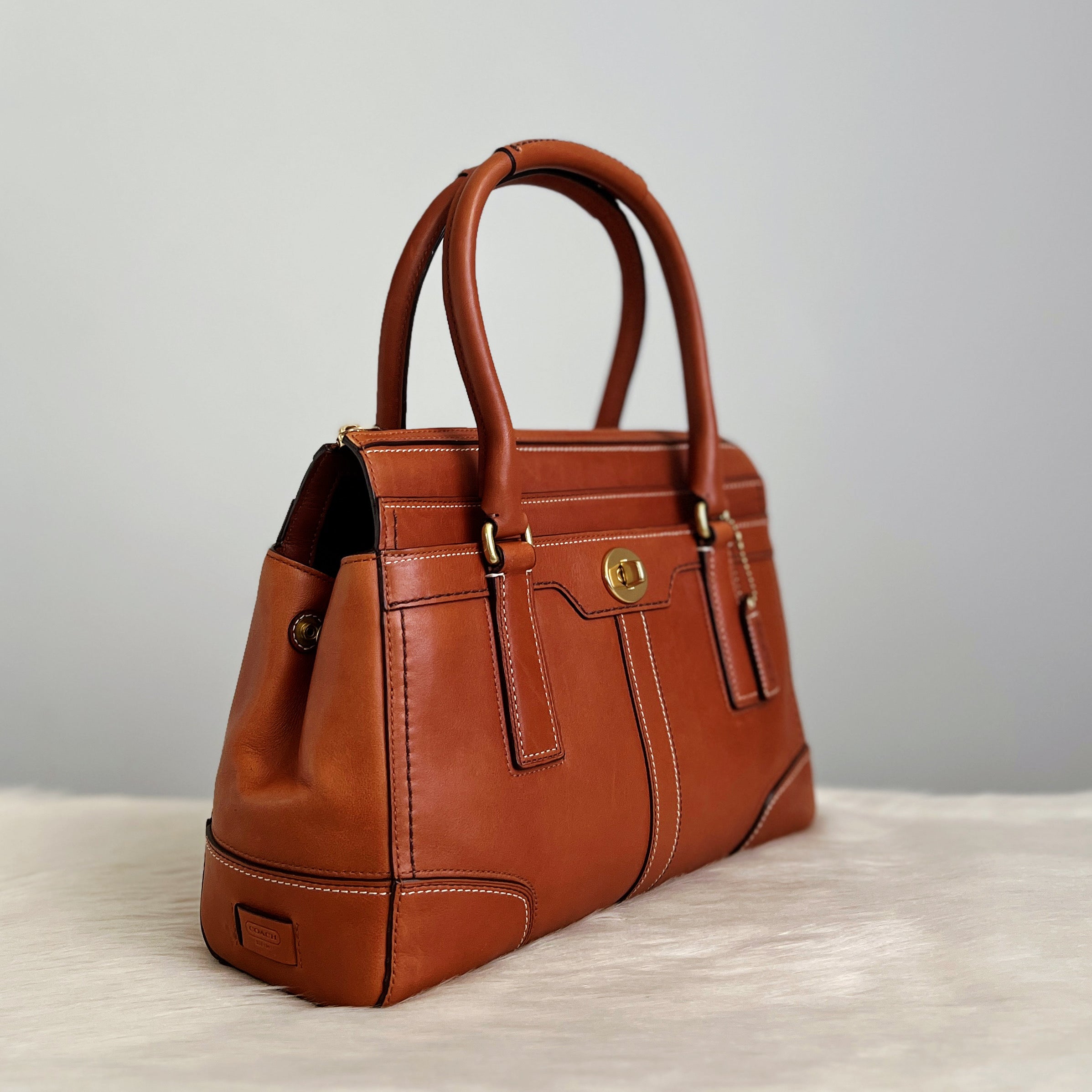 Coach Caramel Leather Turn Lock Tote Bag