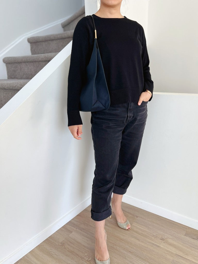 Gucci Dark Navy Canvas Gold Detail Shoulder Bag Excellent