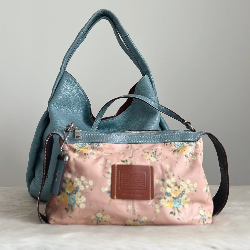 Coach Pebble Leather Floral Pattern Slouchy Shoulder Bag 2 in 1 Excellent
