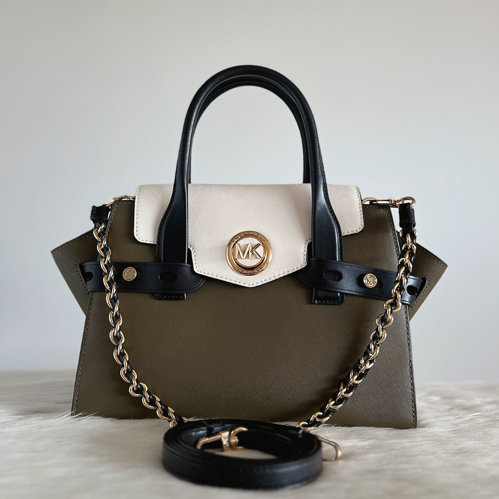 Michael Kors Tri-Tone Leather Front Logo Chain 2 Way Shoulder Bag Like New