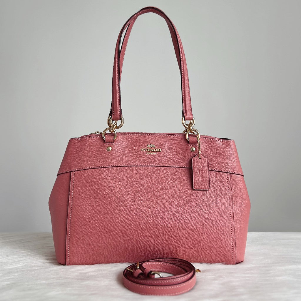 Coach Pink Leather Triple Compartment Career 2 Way Shoulder Bag Like New