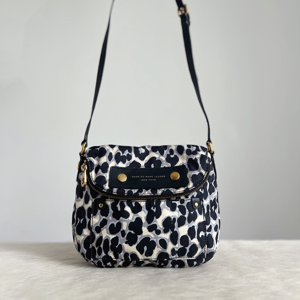 Marc Jacobs Black Leather Leopard Crossbody Shoulder Bag Excellent