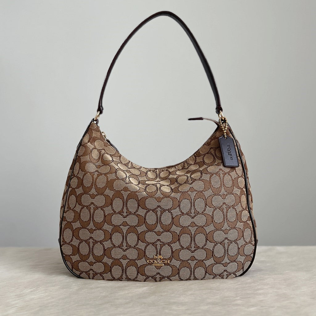 Coach Chocolate Leather Monogram Slouchy Shoulder Bag Excellent