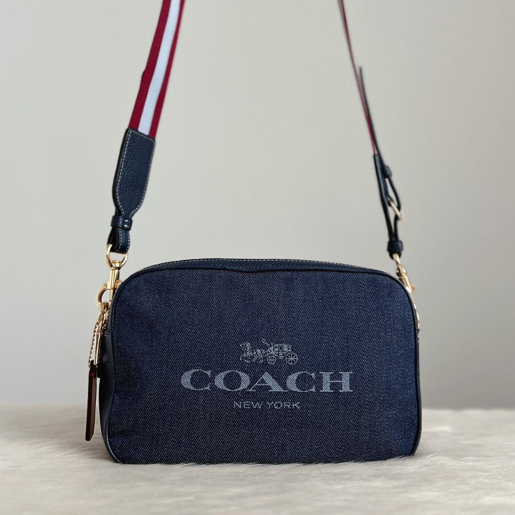 Coach Denim Leather Double Compartment Crossbody Shoulder Bag Excellent