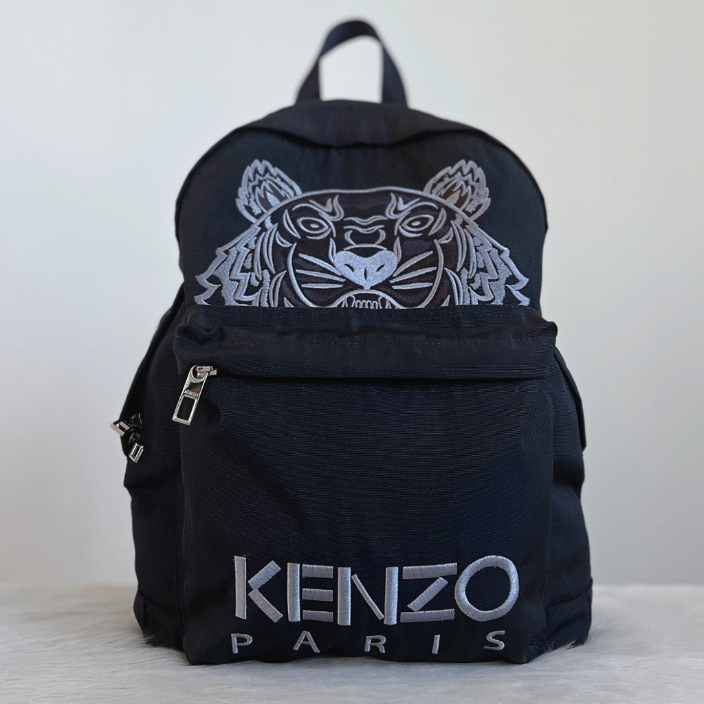 Kenzo Black Canvas Front Pattern Double Compartment Backpack Excellent