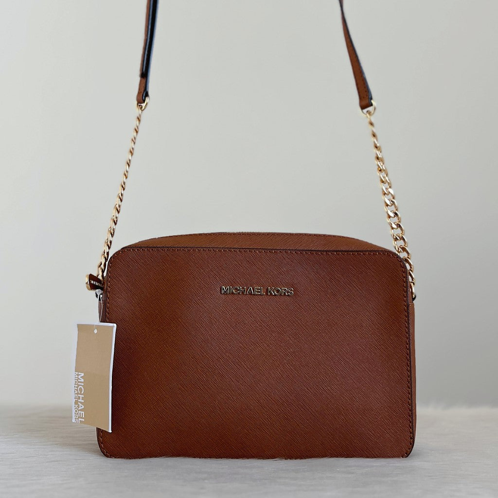 Michael Kors Caramel Leather Chain Detail Crossbody Shoulder Bag New with Tags