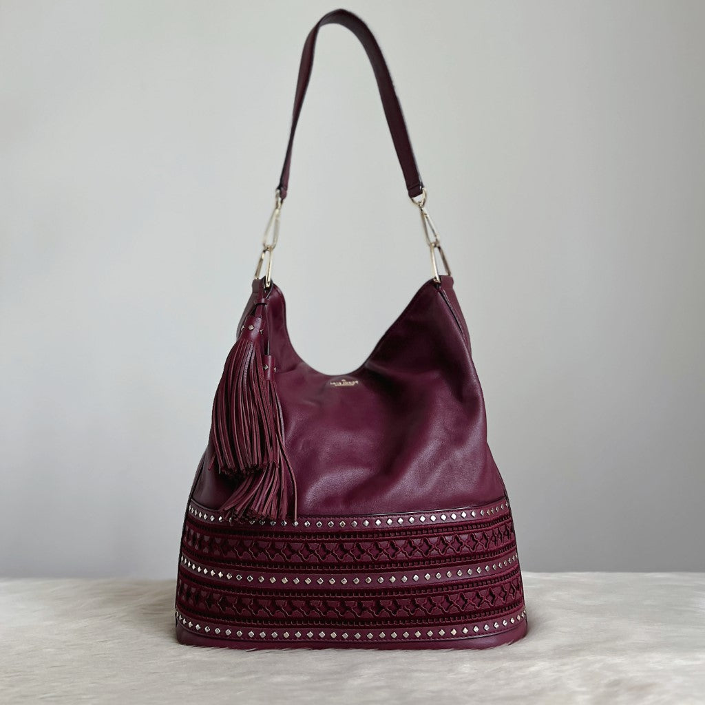 Kate Spade Bordeaux Leather Bohemian Detail Tassel Charm Shoulder Bag Excellent