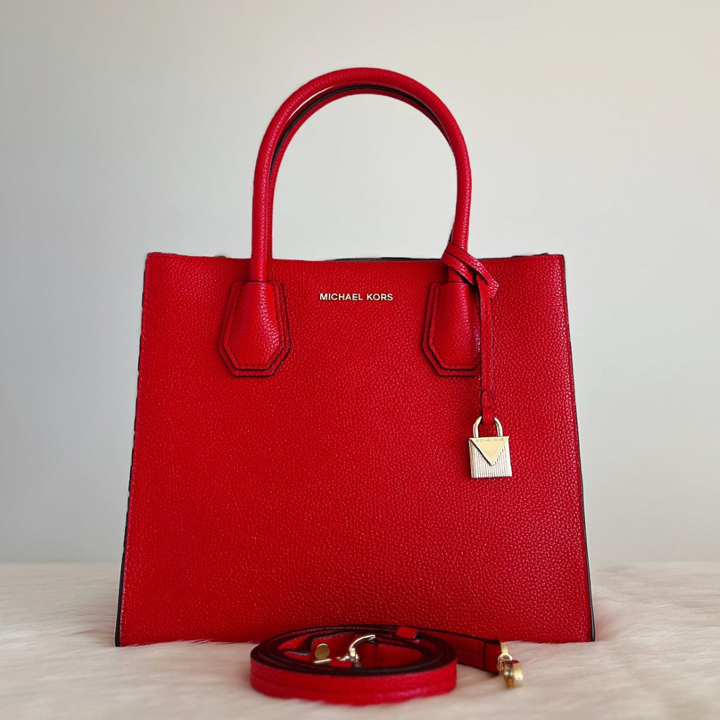 Michael Kors Red Leather Triple Compartment 2 Way Shoulder Bag Like New