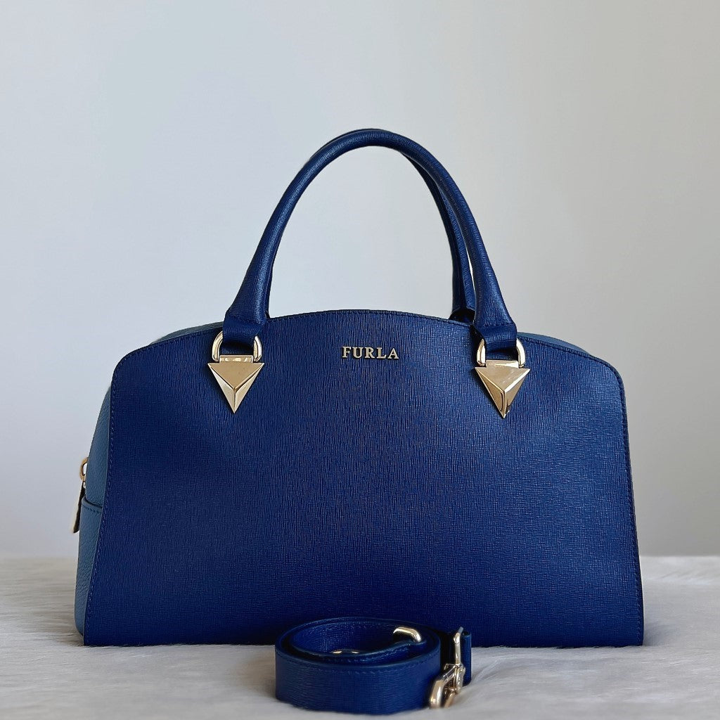 Furla Two Tone Leather Boston 2 Way Shoulder Bag Excellent