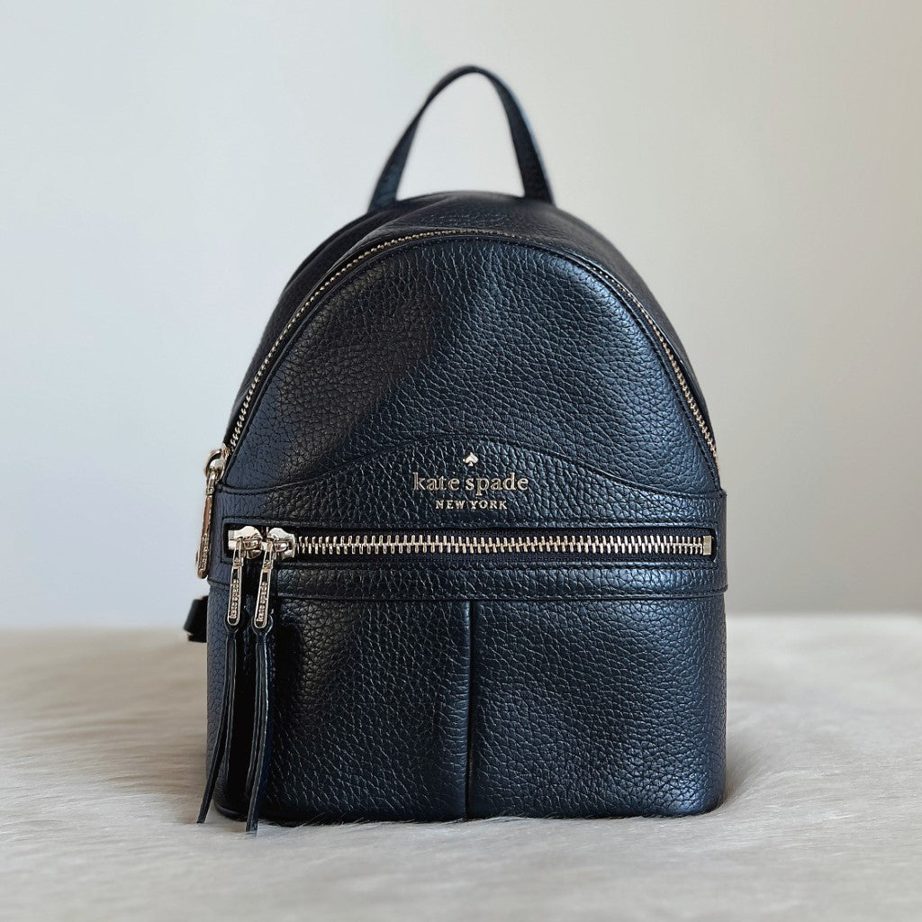 Kate Spade Black Leather Front Zip Pocket Detail 3 Way Mini Backpack Excellent